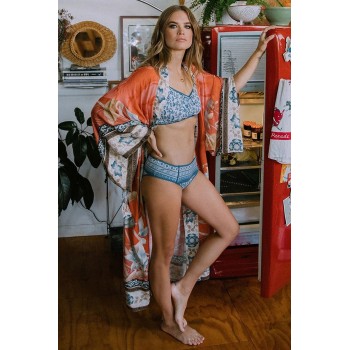 Fitshinling Oversize Beach Cover Up Kimono Vintage Print Floral Holiday Bikini Outing Boho Loose Long Cardigan 2020 Orange Coat